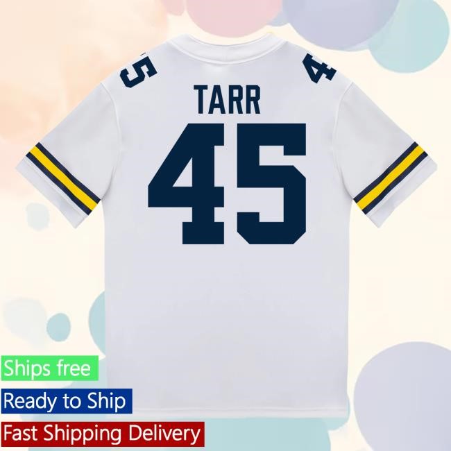 The M Den Michigan Wolverines #45 Greg Tarr Student Athlete White Football Jersey Top Shirt