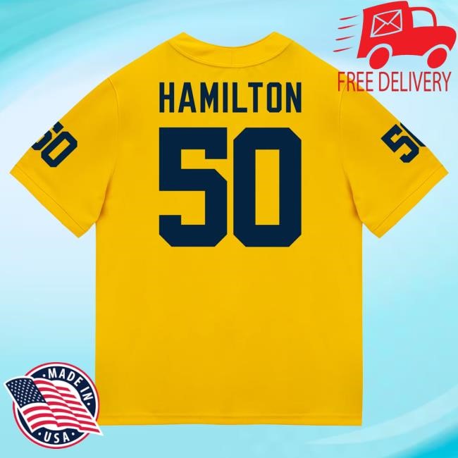 The M Den Michigan Wolverines #50 Luke Hamilton Student Athlete Maize Football Jersey Tshirt