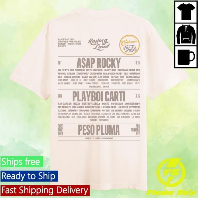 Rolling Loud RL LA 25 Admat Washed Black Lineup Top Shirt Official Rolling Loud Merch Store