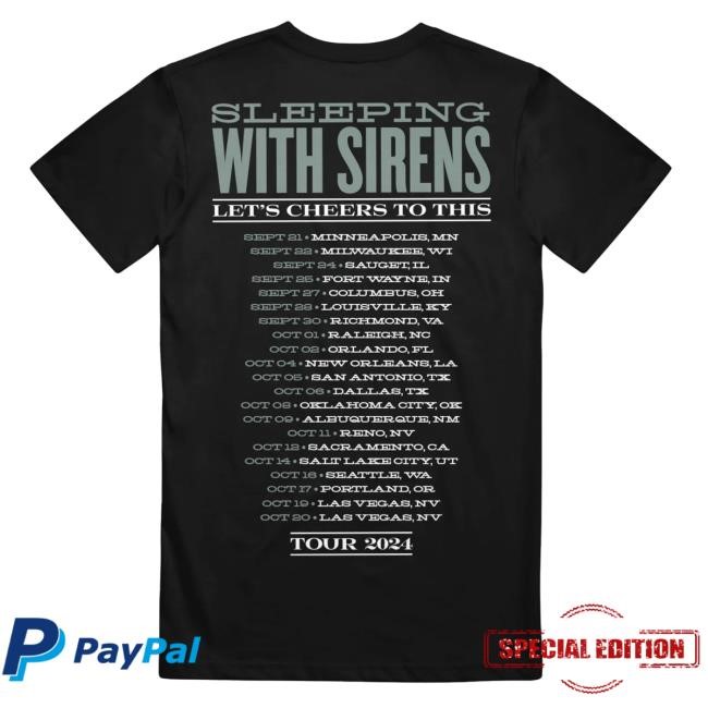 Sleeping With Sirens Skeletons Cheer Tour - Black Shirt Sirens Merch