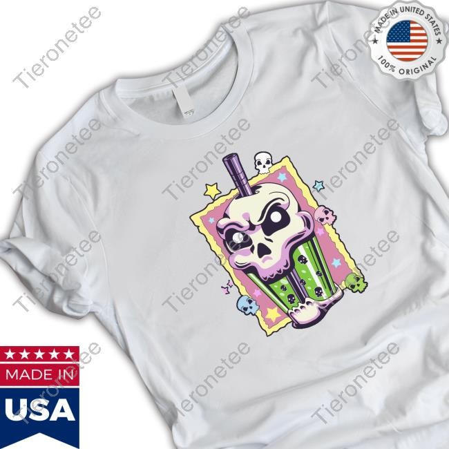 Spread Shirt Merch Official Kawaii Creepy Skull Boba Bubble Tea Pastel Goth Va Hooded Sweatshirt