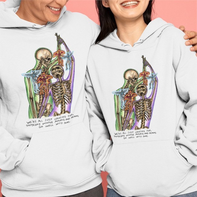 Spiritual Skulls Merch Perfect Match We're All Just Looking For Someone Whose Angels And Demons Go Well With Ours Shirt 2022 Marcos Alvarado