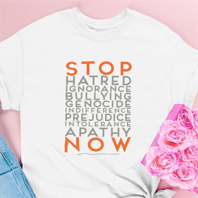 Holocaust Stop Hatred Ignorance Bullying Genocide Indifference Prejudice Intolerance Apathy Now Long Sleeve Tee Kelly Palmer