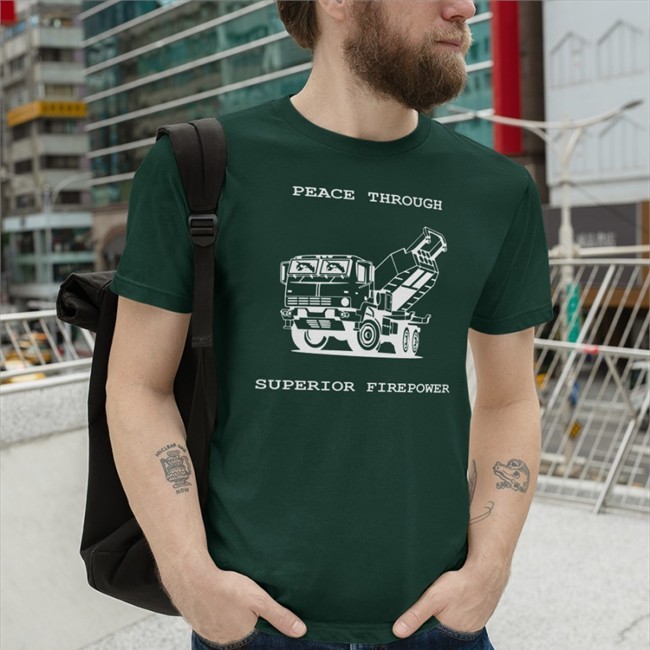 Duoble Dog Peace Through Superior Firepower Shirt Pol Woj