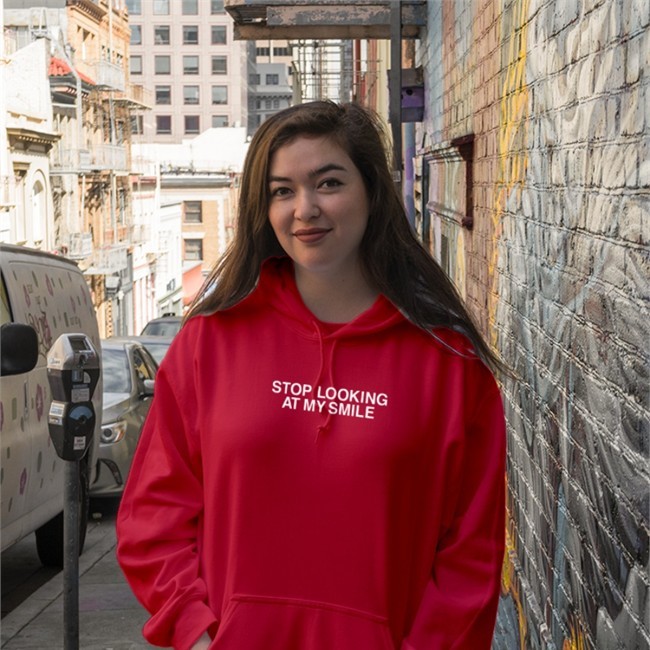 Stop Looking At My Smile Black Hooded Sweatshirt