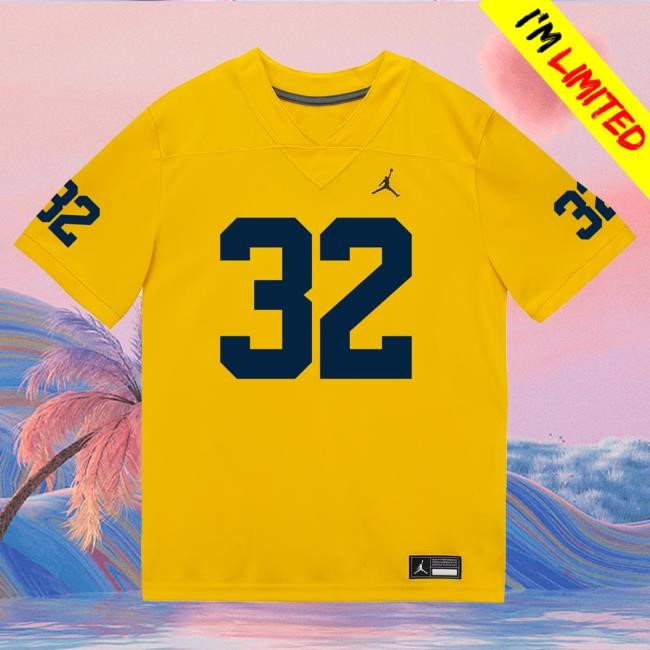 The M Den Michigan Wolverines #32 Jeremiah Lowe Student Athlete Maize Football Jersey T Shirt