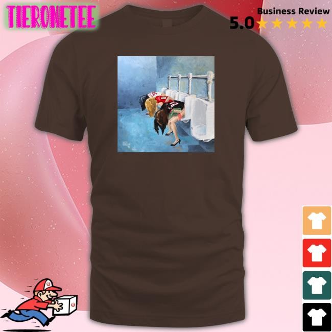 Portland Trail Blazers Ladies Line Was Too Long Long Sleeved T Shirt Painting Of Three Women Peeing In Urinals Hello Caitlin