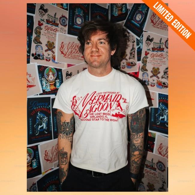 The Lost Bros Red Mermaid Lagoon Tattoo Print Tee