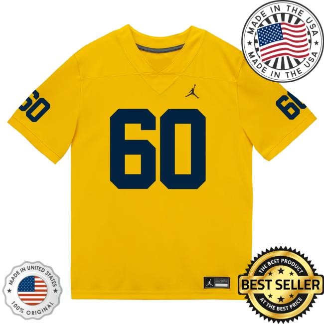 The M Den Michigan Wolverines #60 Brooks Bahr Student Athlete Maize Football Jersey New Shirt